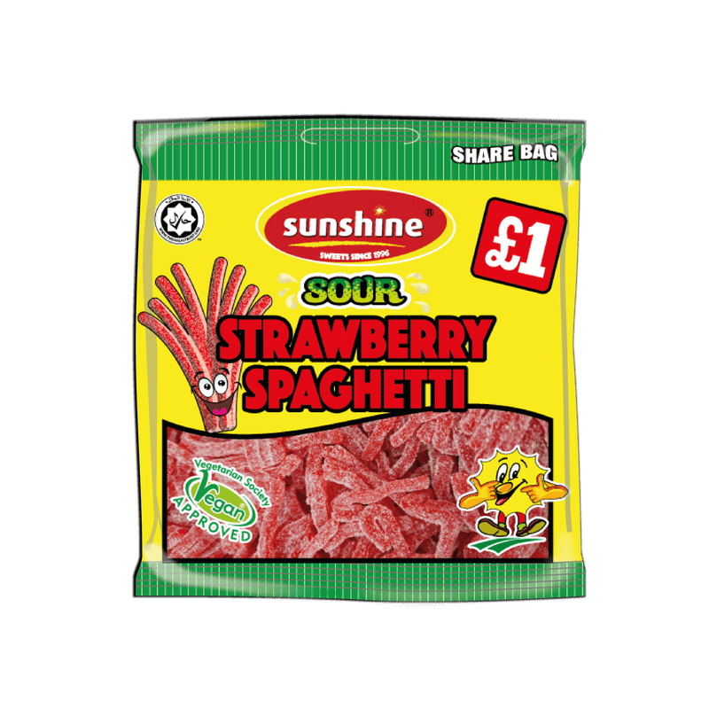 Sunshine Sharebag Sour Strawberry Spaghetti 120g Fruit Flavour Jelly Candy Sunshine Sharebag Sour Strawberry Spaghetti 120g Fruit Flavour Jelly Candy