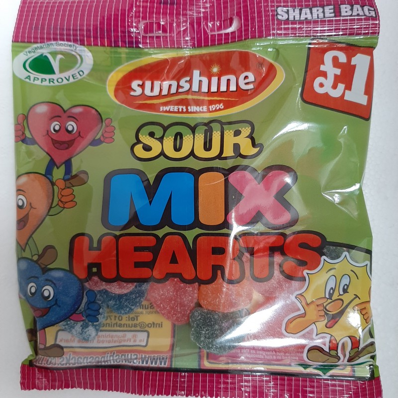 Sunshine Sharebag Sour Mix Hearts 120g Fruit Flavour Jelly Candy Sunshine Sharebag Sour Mix Hearts 120g Fruit Flavour Jelly Candy