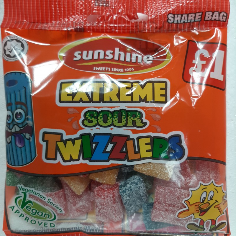 Sunshine Sharebag Extreme Sour Twizzlers 120g Fruit Flavour Jelly Candy Sunshine Sharebag Extreme Sour Twizzlers 120g Fruit Flavour Jelly Candy