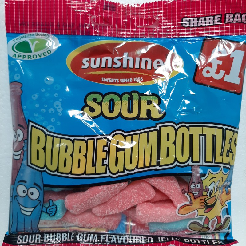 Sunshine Sharebag Sour Bubble Gum Bottles 120g Fruit FLavour Jelly Candy Sunshine Sharebag Sour Bubble Gum Bottles 120g Fruit FLavour Jelly Candy