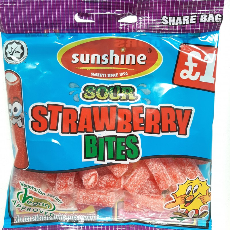 Sunshine Sharebag Sour Strawberry Bites 120g Fruit Flavour Jelly Candy Sunshine Sharebag Sour Strawberry Bites 120g Fruit Flavour Jelly Candy