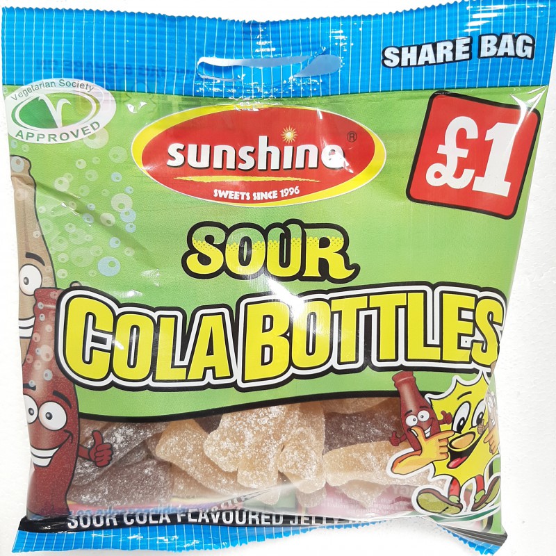 Sunshine Sharebag Sour Cola Bottles 120g Fruit FLavour Jelly Candy Sunshine Sharebag Sour Cola Bottles 120g Fruit FLavour Jelly Candy