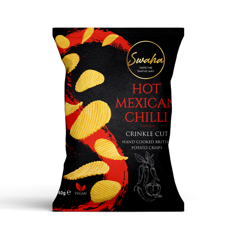 Swaha Hot Mexican Chilli Flavour Crisps 40g Crinkle Cut Hand Cooked Crisps
