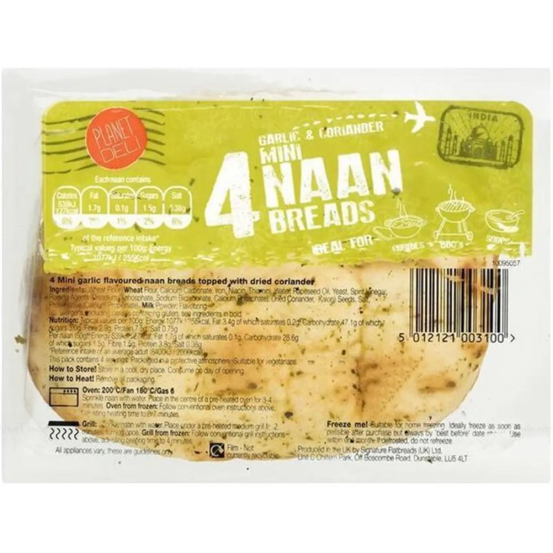 Planet Deli 4pcs Mini Naan Bread 200g Fresh Garlic & Coriander Flavoured Mini Naan Bread Planet Deli 4pcs Mini Naan Bread 200g Fresh Garlic & Coriander Flavoured Mini Naan Bread