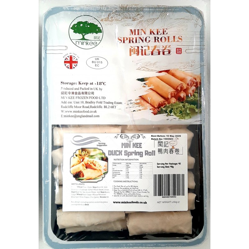 Min Kee Duck Spring Rolls 1.6kg 40pcs Frozen Chinese Duck Spring Rolls Min Kee Duck Spring Rolls 1.6kg 40pcs Frozen Chinese Duck Spring Rolls