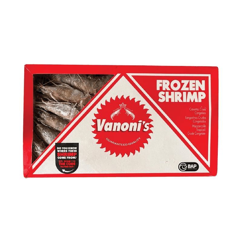 Vanoni's HOSO Ecuador Prawns 1000g Net 20-30 Frozen Block Head-on Shell-on Raw Ecuador White Shirmp Vanoni's HOSO Ecuador Prawns 1000g Net 20-30 Frozen Block Head-on Shell-on Raw Ecuador White Shirmp