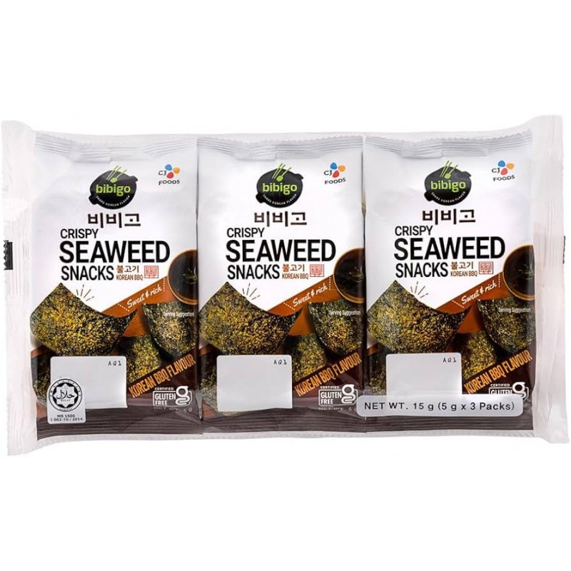 Cj Bibigo Crispy Seaweed Snacks 15g Korean Seaweed Snacks BBq Flavour Cj Bibigo Crispy Seaweed Snacks 15g Korean Seaweed Snacks BBq Flavour