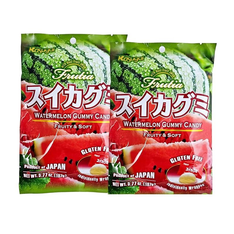 Kasugai Watermelon Gummy Candy 107g Frutia with Real Fruit Juice Gluten Free Kasugai Watermelon Gummy Candy 107g Frutia with Real Fruit Juice Gluten Free