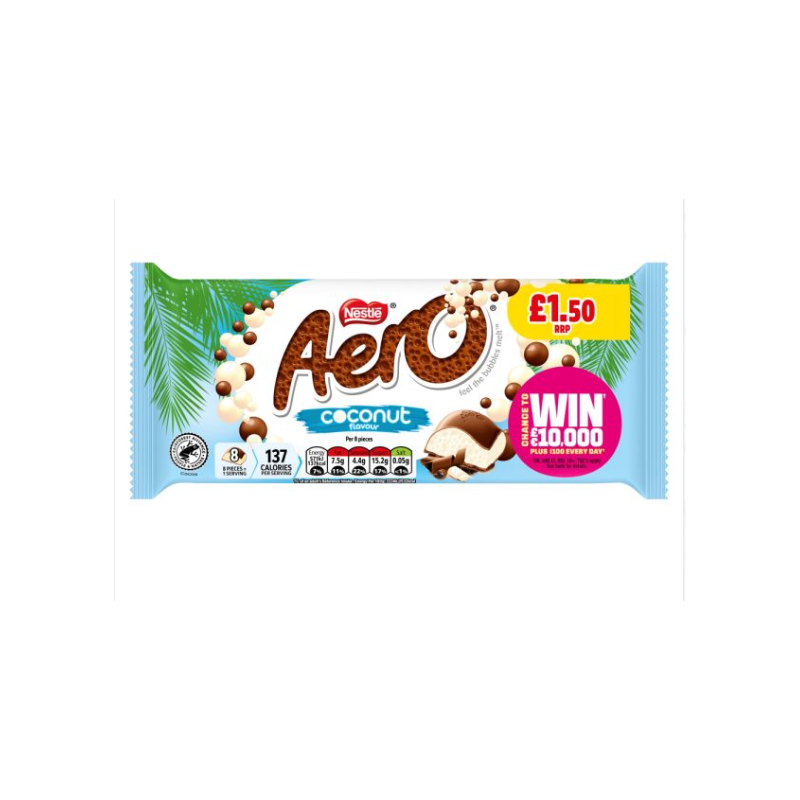 Aero Coconut Chocolate Sharing Bar 90g Coconut Chocolate Aero Coconut Chocolate Sharing Bar 90g Coconut Chocolate