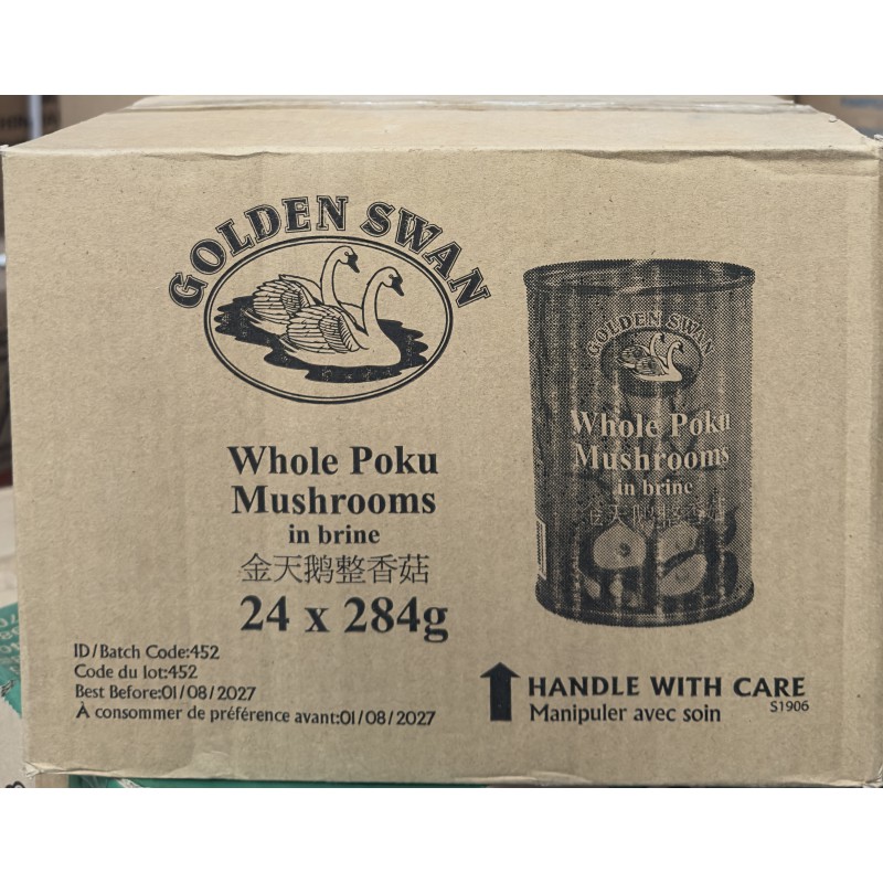 Golden Swan Full Case of 24x Whole Poku Mushrooms 284g in brime Golden Swan Full Case of 24x Whole Poku Mushrooms 284g in brime