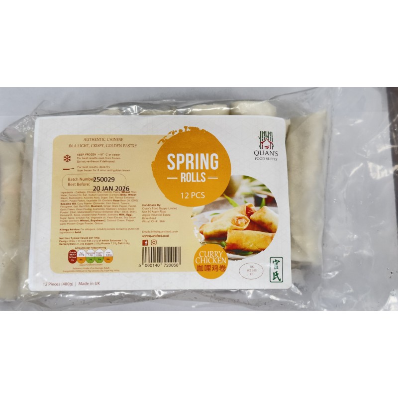 Quan's Chicken Curry Spring Rolls 480g 12pc Frozen Chicken Curry Spring Rolls Quan's Chicken Curry Spring Rolls 480g 12pc Frozen Chicken Curry Spring Rolls